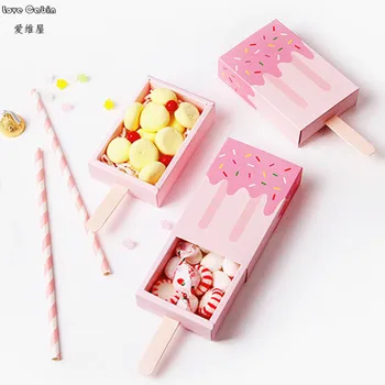 

Ice Cream Shape Cute Gift Boxes Baby Shower Birthday Party Candy Box Cartoon Drawer Gift Box For Kids Party Favor Box 12pcs