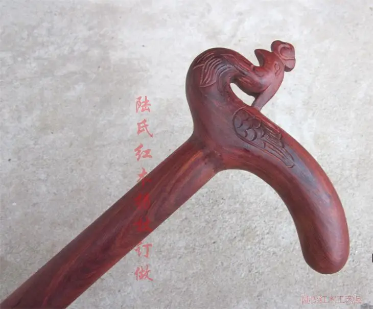 Natural wood carving high-grade red sandalwood rosewood cane cane crested is not painted green sandalwood can be customized