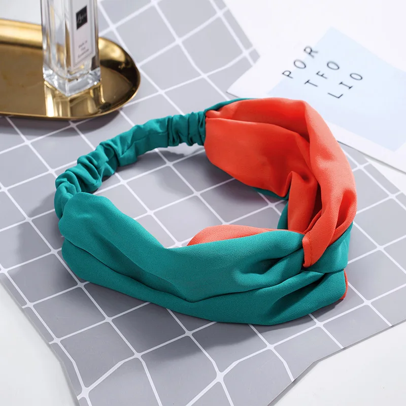 

CHIMERA New Fashion Patchwork Hairbands Simple Wide Cross Twist Bow Headband Elastic Knotted Turban Headwear for Women and Girls