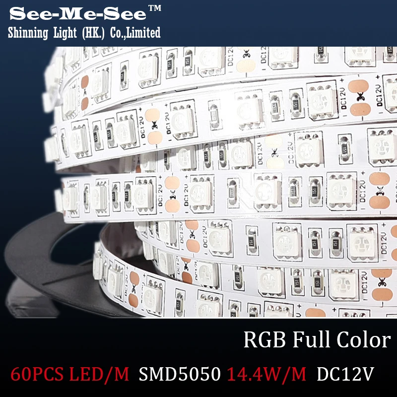 Rgb полный Цвет 5 м/лот SMD 5050 Светодиодные ленты DC12V IP65 Водонепроницаемый 60LED/m светодиодный гибкий свет, всего 5 м, smdt-5050-q60