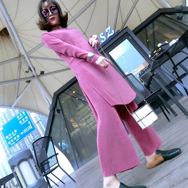 Cheap Tracksuits New Real 2018 Spring Women's Clothing Wide-leg Pants Two-piece Suit Pleated Loose Solid Color Large Size Gown Women 