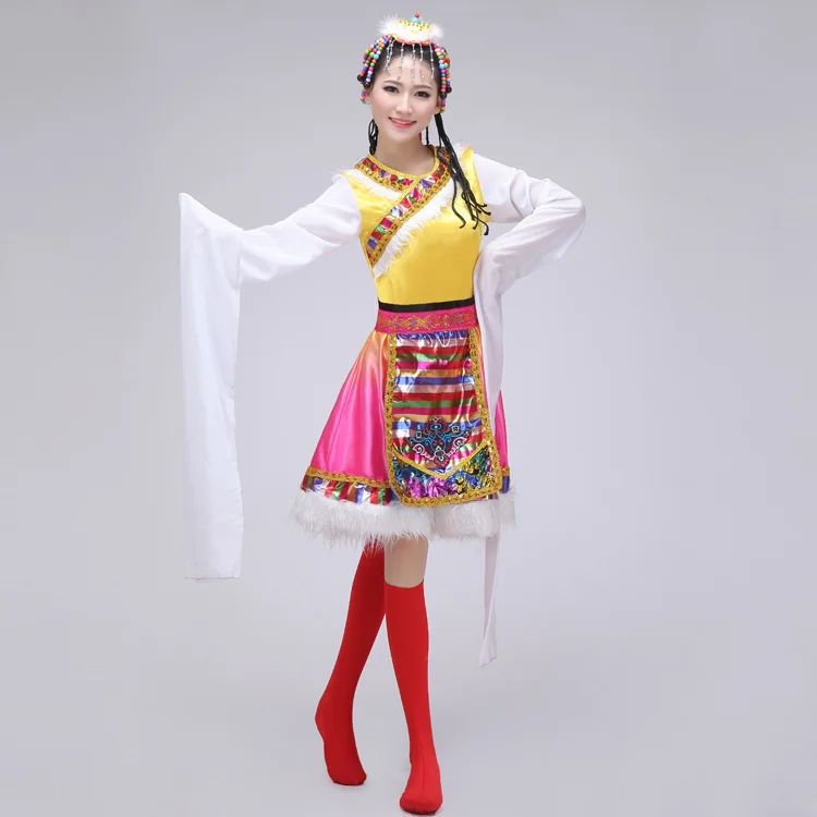 Тибетский танцевальный костюм Детский Взрослый Тибетский рукав Тибетский монгольский Национальный костюм женский