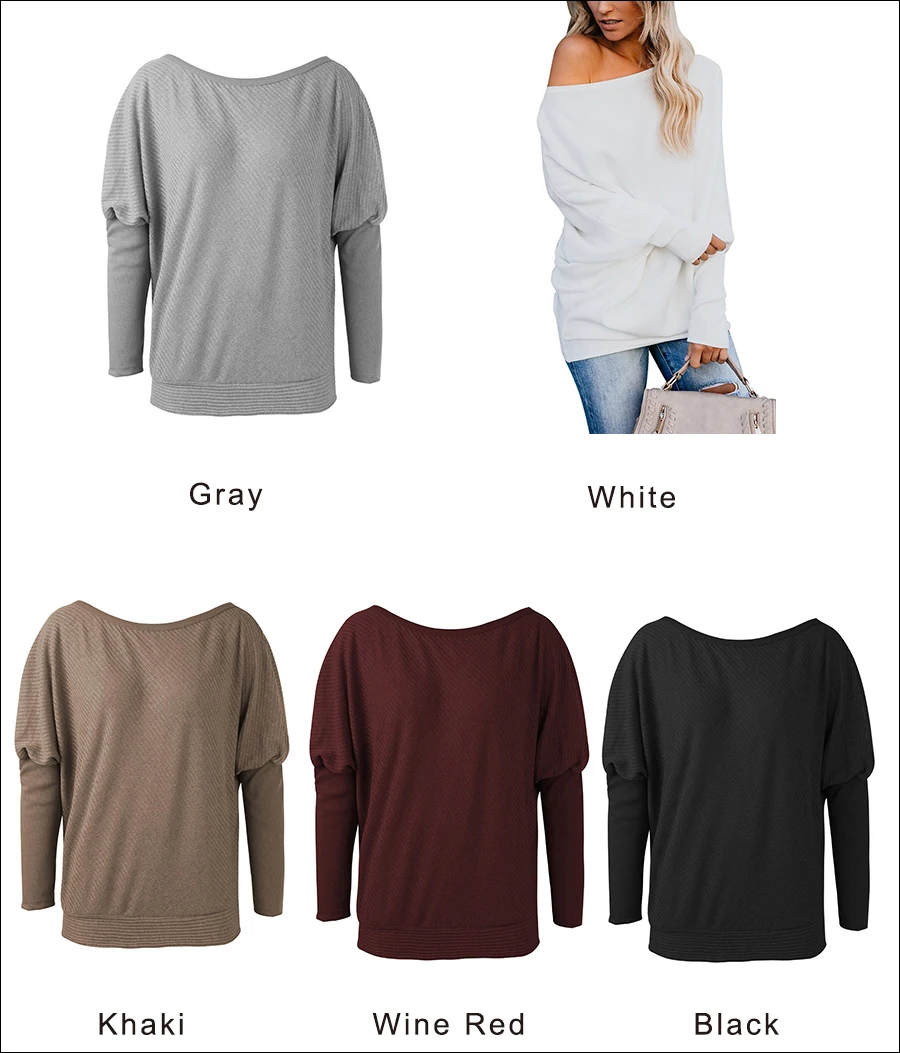 Gladiolus Slash Neck Sexy Autumn Winter Sweater Women 2018  Long Sleeve Loose Casual Long Knitted Pullover Women Sweater Jumpers (45)