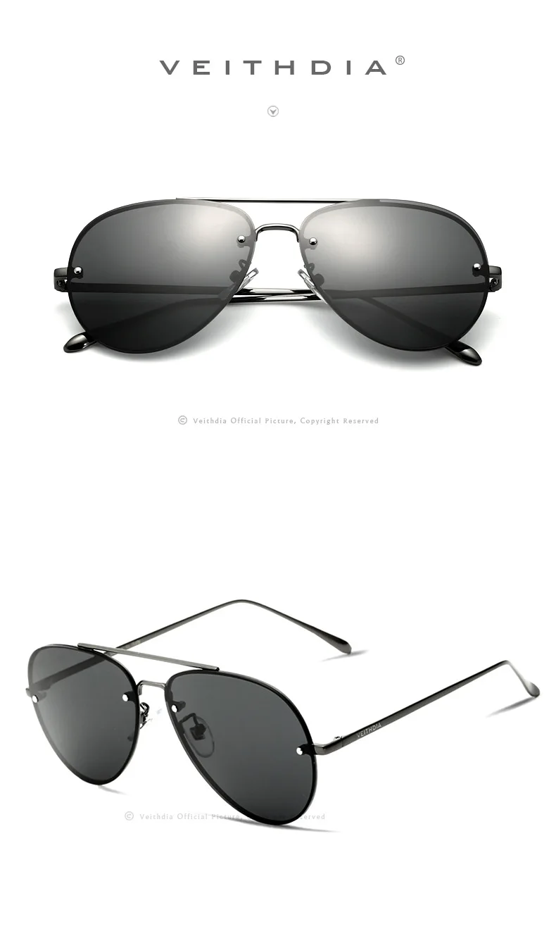 Бренд veithdia поляризованные солнцезащитные очки из нержавеющей стали оправа солнцезащитные очки Покрытие Зеркало для глаз мужские очки для мужчин и женщин 3811