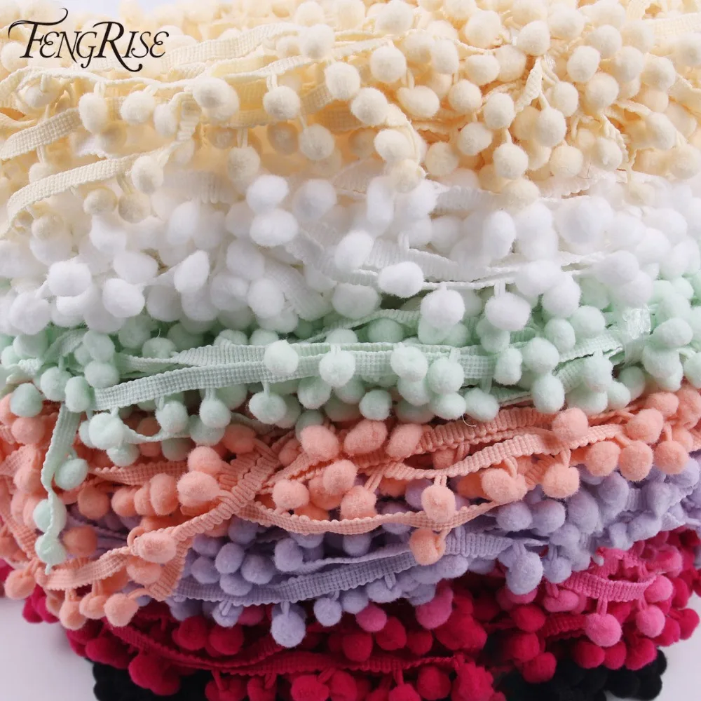 FENGRISE Lace 5yard 1cm Sewing Accessories Pompom Trim Pom Pom Decoration Tassel Ball Fringe Ribbon DIY Materials Apparel Fabric