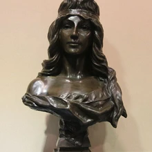 Bi003706 Бронзовая Скульптура SELIKA Молодая Женщина в Стиле Ар-Деко Фигурка Статуя Мраморное Основание Рисунок