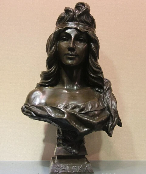 

bi003706 Bronze Sculpture SELIKA Young Woman Art Deco Figurine Statue Marble Base Figure