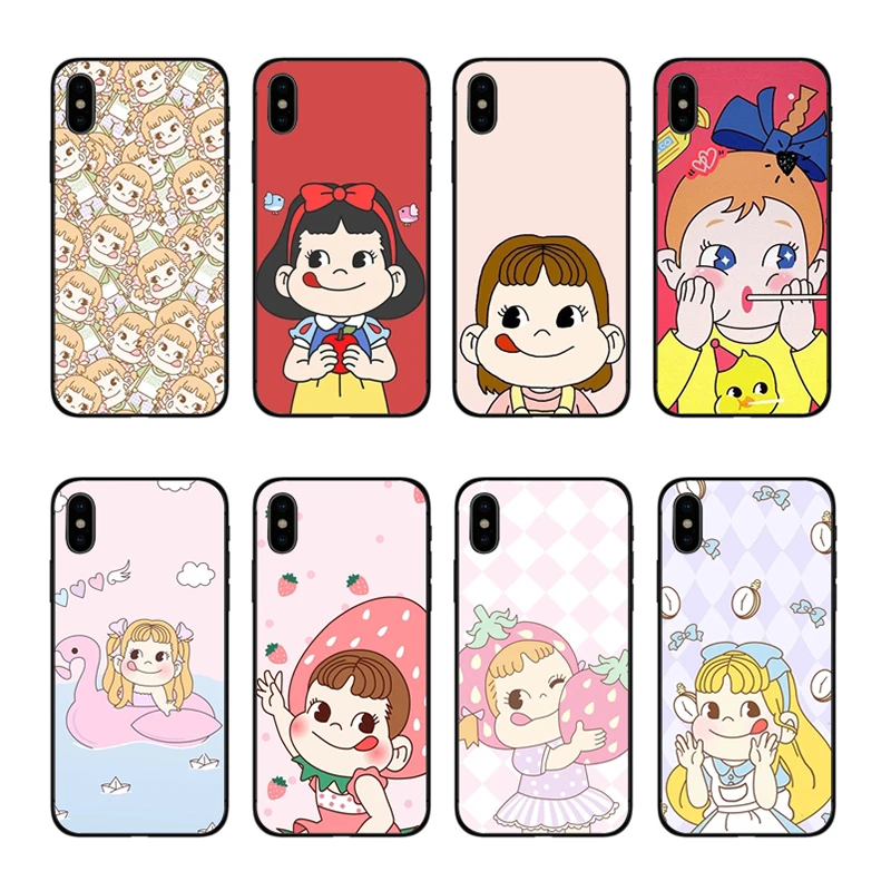

IMIDO Candy girl Black Soft Silicon Phone Cover Case For Apple iPhone XS XR XSMAX 7 7plus 8 8plus 6 6 6plus coque