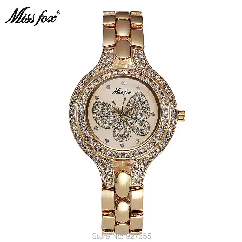 

New Rhinestone Gold Watch Women Luxury Butterfly Dial Ladies Quartz-Watch Gifts For Girl Full Stainless Steel Wristwatches