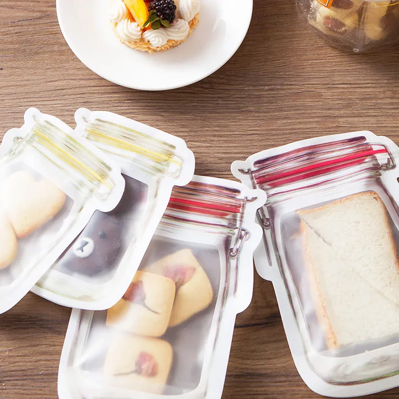 Mason Jar Zipper Bags Reusable Snack Saver Bag Leakproof Food Sandwich Storage Bags for Travel Kids Free Shipping
