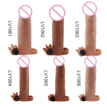 TPE Realistic Vibrating Dildo Enlargement Extender Condom with Bullet Vibrator Penis Sleeve Adult Sex Toy for Man 2