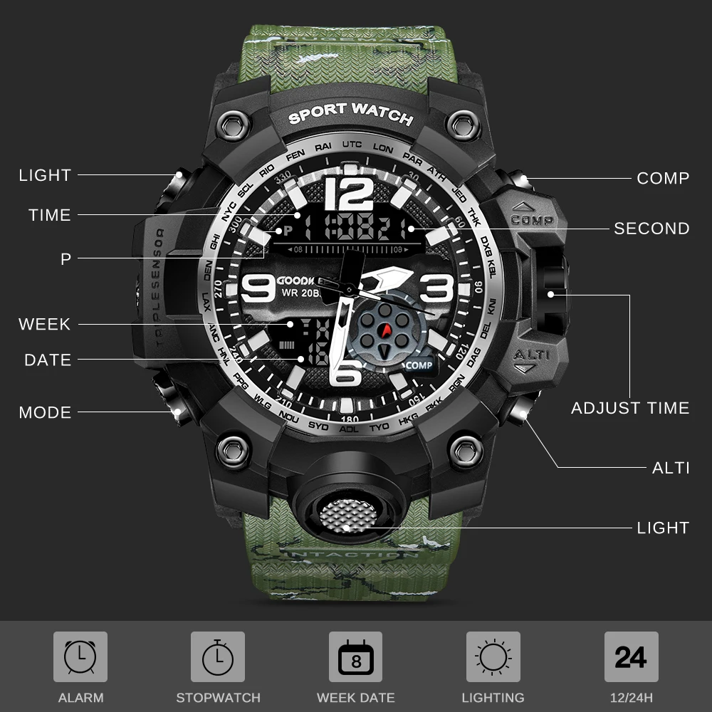  GOODWEEK Men Sport Watch Camouflage Military Waterproof Army Watch Dual Display Watches g Style Sho