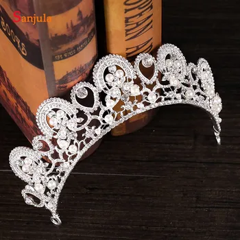 

Crystal Wedding Crowns With Pearls Sparkle Silver Bridal Tiaras Decorative Bridal Accessories For Head T038