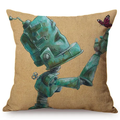 18 Nordic Adorable Robot Characters Cartoon Decorative Throw Pillow Cover Cotton Linen Chair Seat Cushion Cover Cases for Car K102-6