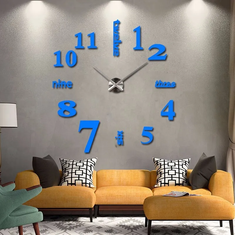 Бросился металлический современный стиль часы Мода, лимитированная серия, большие настенные часы кварцевые Зеркальная Наклейка на стену diy Декор для гостиной