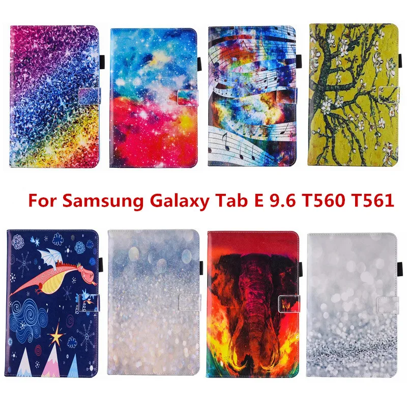 T560 T561 чехол Модный окрашенный Флип PU для Samsung Galaxy Tab E 9 6 SM + стилус|Чехлы планшетов и