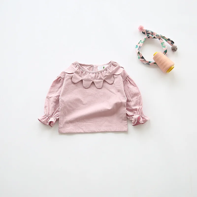 2018 Autumn Girl Blouse Pink Baby Girls Shirt Floral Collar Casual Princess Shirt Children
