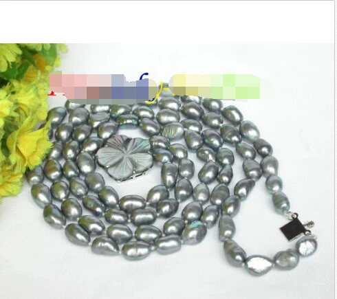 

baroque 20" 2row black freshwater pearls necklaceNoble style Natural Fine jewe fast SHIPPING