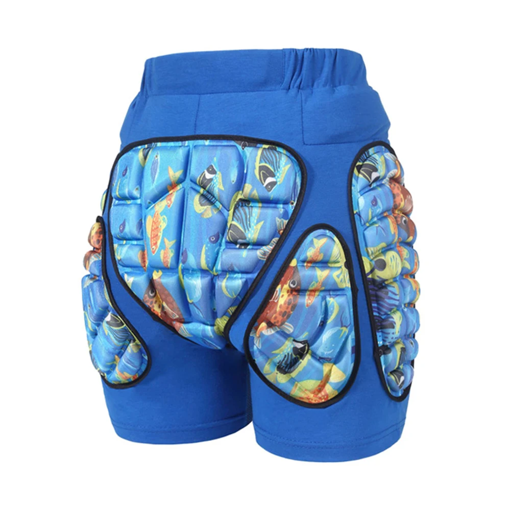 Детские шорты с 3D защитой бедра, защитные штаны для ягодиц, анти-осенние штаны для катания на лыжах и коньках FK88 - Цвет: Синий