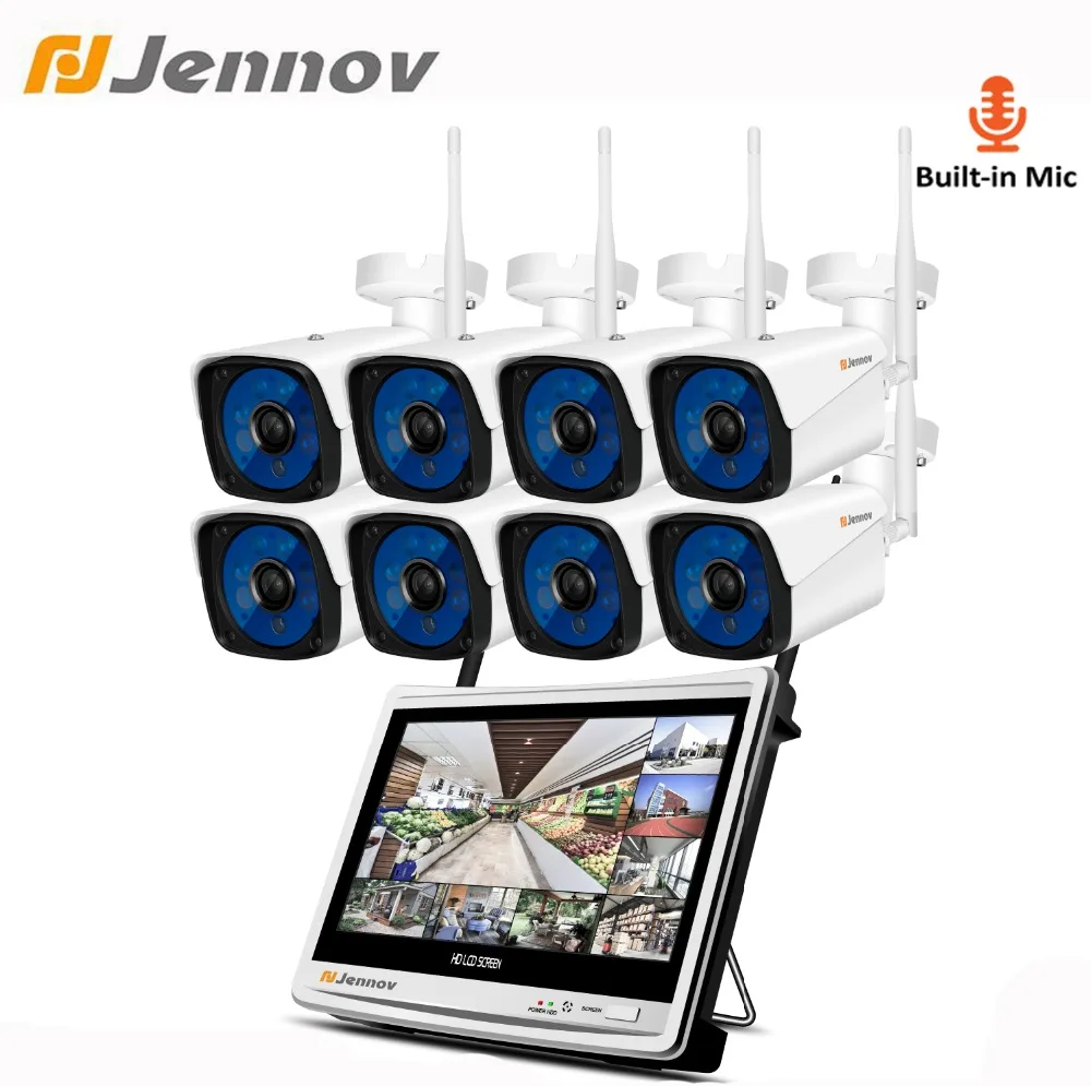 

Jennov 1080P 2MP 8CH Video Surveillance Kit IP Camera WiFi 12Inch LCD Wireless NVR Security Camera System CCTV Kit HD P2P Audio