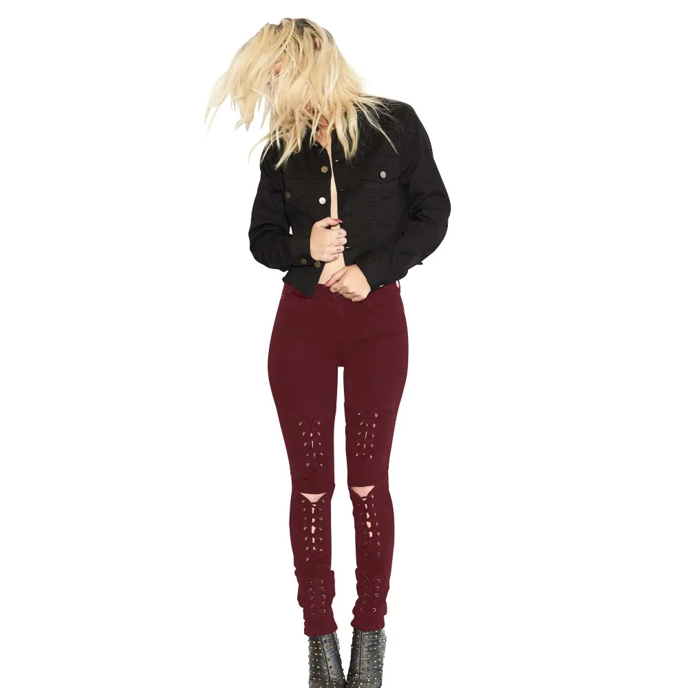 Hot spring new bandage high waist slim jeans Europe and America hole casual hips slim fashion female sexy feet jeans Hot spring new bandage high waist slim jeans Europe and America hole casual hips slim fashion female sexy feet jeans