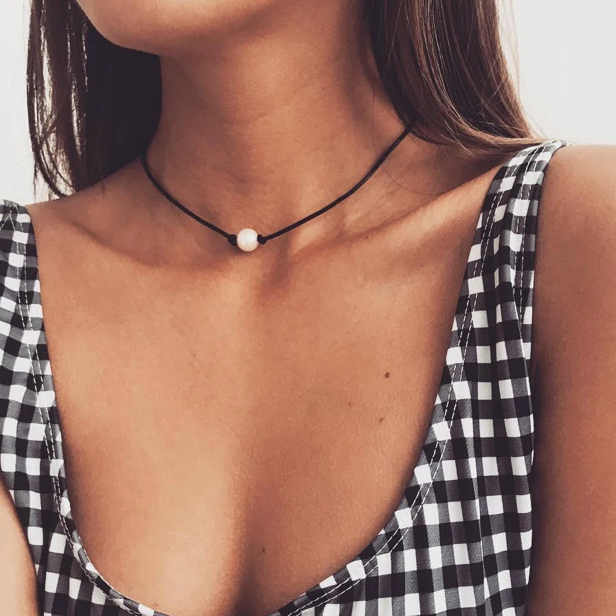 Catalyxuy sencillo de con perlas para mujer, Gargantilla negra con nudo, accesorios tipo gargantilla| - AliExpress