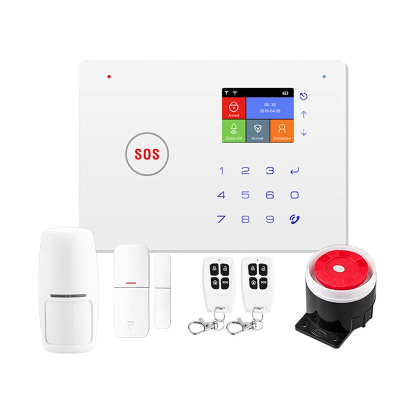 

GSM WiFi Alarm System Kit AutoDial Motion Detection Fire Smoke PIR Siren Sensor Home Burglar GSM Alarm System APP Wireless