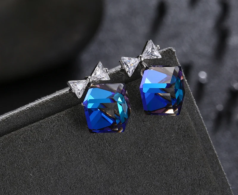 Серьги-гвоздики LEKANI с кристаллами SWAROVSKI, кубические бусины, милый бант, пирсинг, S925 серебряные ювелирные изделия для женщин, девочек, подарки