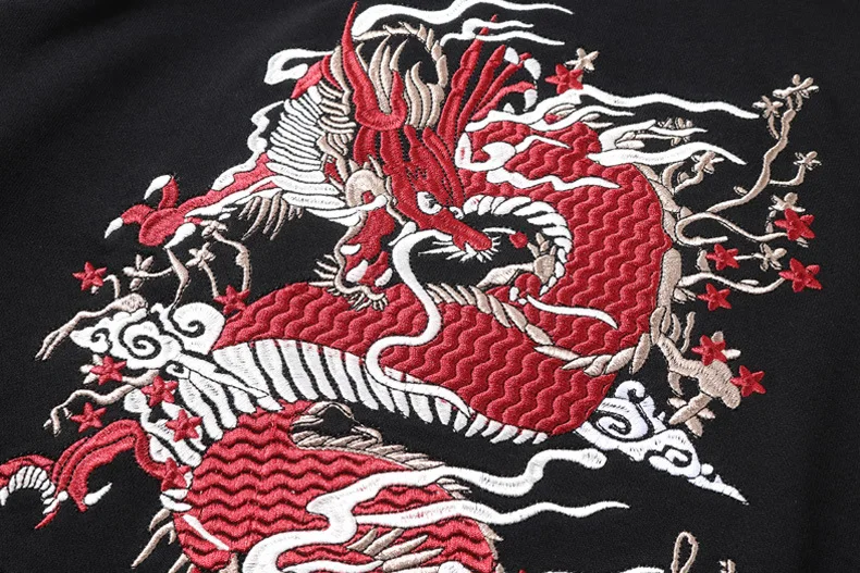 Мужской китайский дракон, вышивка, пуловер, черный, готический, надпись, молния, тяжелое ремесло, промытый, с капюшоном, толстовка, уличная, галстук, одежда