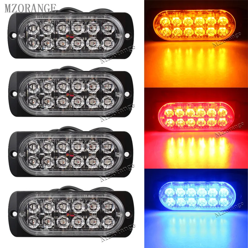 

MZORANGE 4X Ultra Thin Car Truck 12 led Strobe Warning Lights 19 flash patterns Signal light Daytime running light Foglight