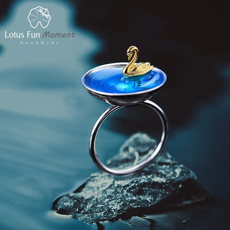 Lotus Fun Moment Real 925 Sterling Silver Natural Creative Handmade Designer Fine Jewelry Poetico Swan In The Sea Rings For Women