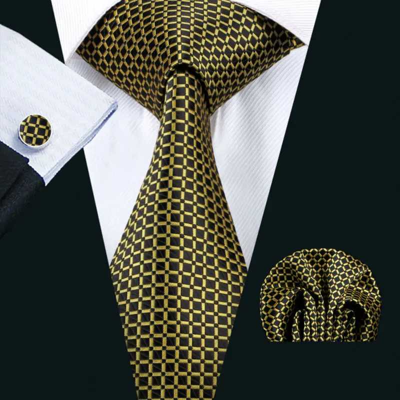 FA 1506 Barry.Wang Designer Ties For Men Yellow Black Plaids Fashion