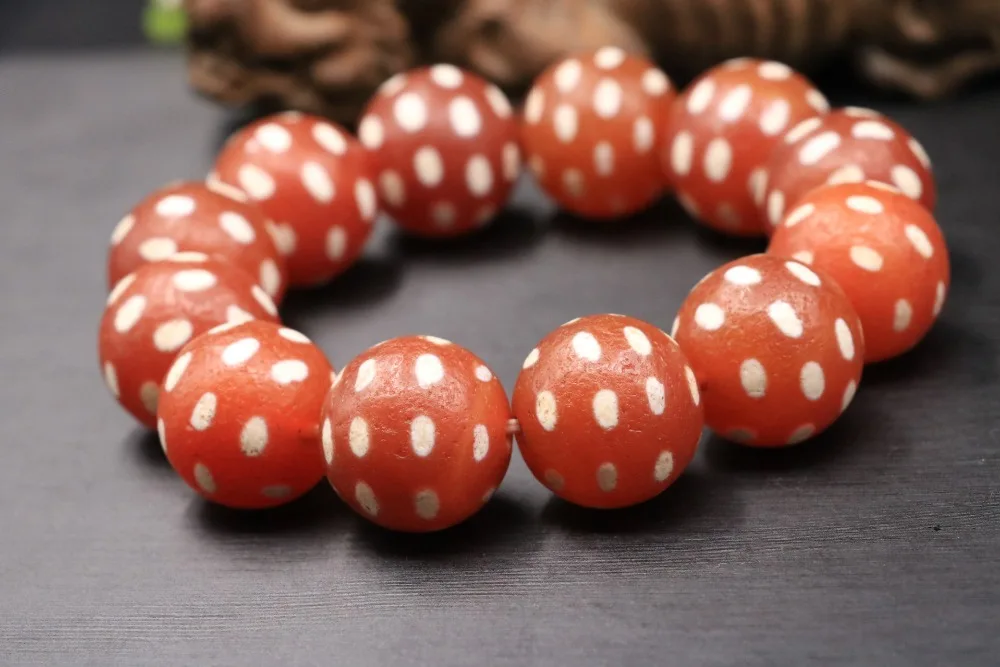 

Magic Power Tibetan Old Red Agate West Asia Stars Vein dZi Bead Bracelet Bangle 2.0CM Amulet LKbrother Talisman Treasure