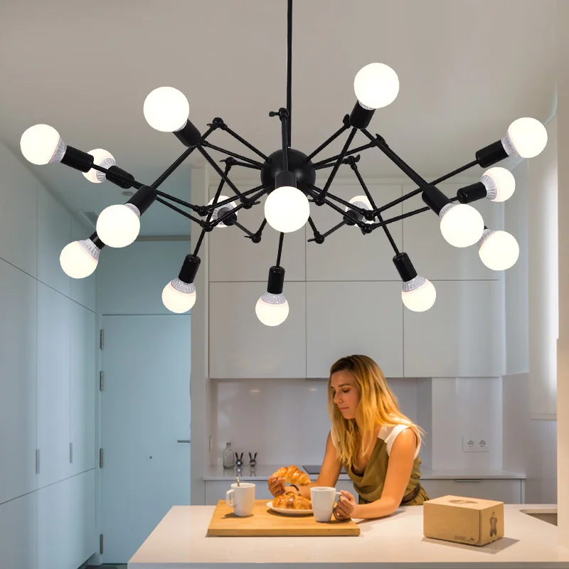 

Spider Chandeleir Creative personality sputnik hang lamp Coffee Shop Bar loft chandeliers E27 Black Lamp Shades Satellite Lamps