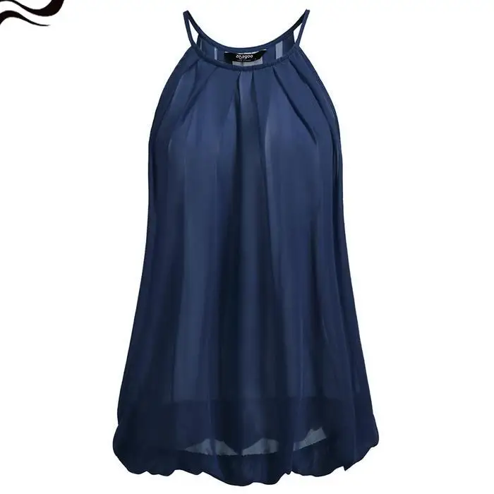 None Tops Spaghetti Strap Sleeveless Elastic and Ruffle