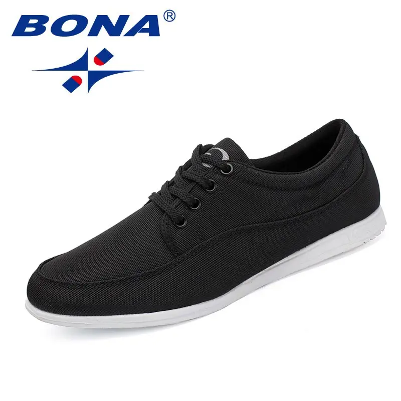 BONA/Новинка; классическая Стильная мужская повседневная обувь; парусиновая Мужская обувь для отдыха; модные мужские кроссовки на шнуровке; удобная обувь; - Цвет: BLACK
