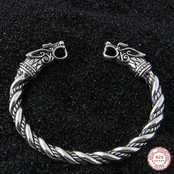 

Yage DropShipping 925 Sterling Silver rune Dragon/Wolf viking bangle adjustable