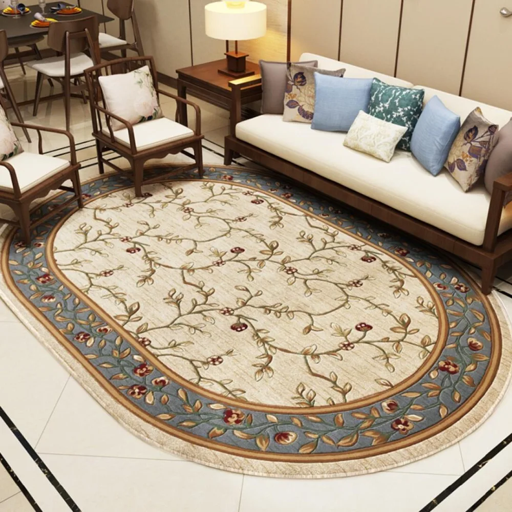 

Pastoral Oval Carpets For Living Room Home Decor Rugs Bedroom Sofa Coffee Table Floor Mat Thick Polypropylene Area Rug
