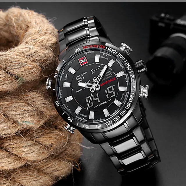 NAVIFORCE Top Brand mężczyźni Military Sport zegarki męskie LED Analog cyfrowy zegarek męski stal kwarcowy zegar Relogio męski 9093 tanie i dobre opinie Quartz Wristwatches Auto Date Complete Calendar Shock Resistant Week Display Water Resistant Stop Watch Back Light Chronograph Multiple Time Zone LED display Alarm NAVIFORCE Top Brand mężczyźni Military Sport zegarki męskie LED Analog cyfrowy zegarek męski stal kwarcowy zegar Relogio męski 9093 tanie i dobre opinie Quartz Wristwatches Auto Date Complete Calendar Shock Resistant Week Display Water Resistant Stop Watch Back Light Chronograph Multiple Time Zone LED display Alarm