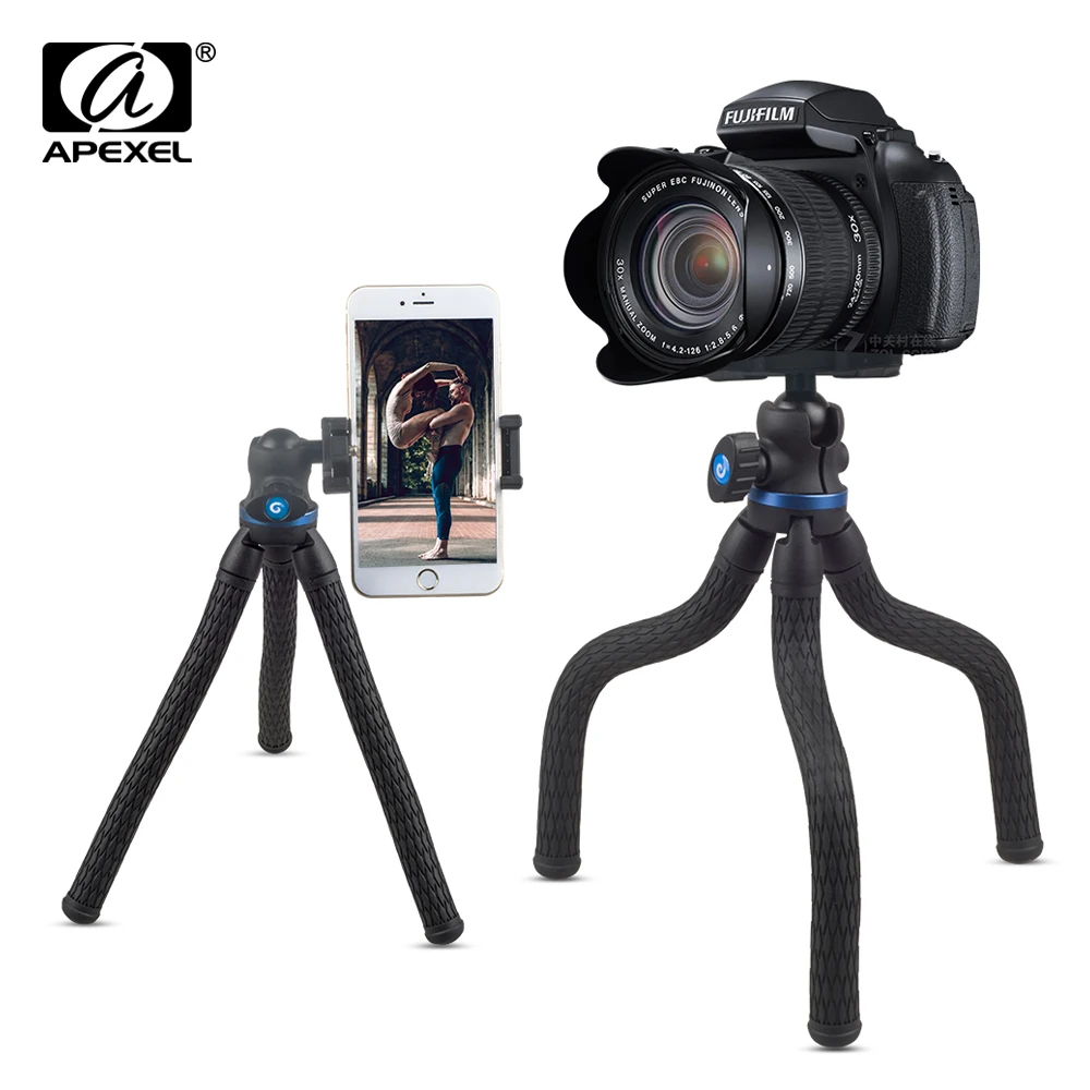 APEXEL 360 Rotation Vertical Shooting 2 in 1 Mini Table Flexible DSLR Tripod with Phone Mount
