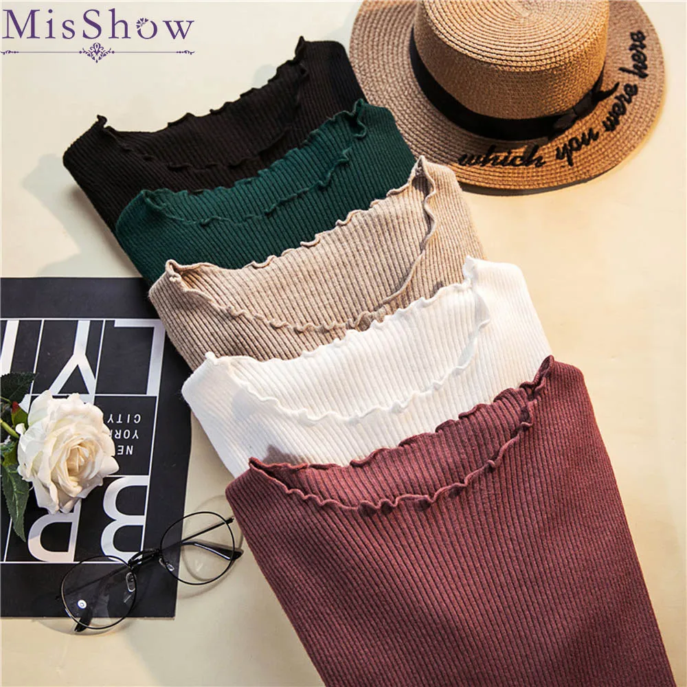 

Autumn Winter Frill Round Neck Sweater Women Long Sleeve Pullover High Elastic Basic Sweaters 2019 Korean Style Knit Tops Femme