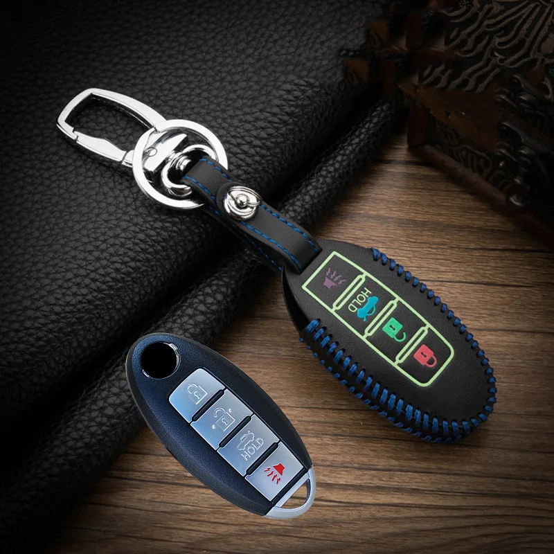 Hand sewing Luminous Top Layer Leather Car Key Case Cover For Nissan Tidda Livida X-Trail T31 T32 Qashqai March Juke Pathfinder key case key case cover