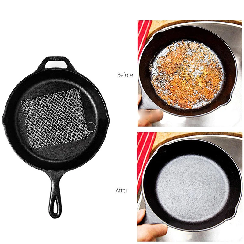 JX-LCLYL Stainless Steel Chainmail Ring Scrubber Cast Iron Skillet Pot Cleaner New
