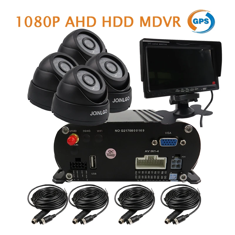 

Free Shipping 4CH GPS 2.0MP 1080P HD AHD 2TB Hard Disk Car DVR MDVR Video Recorder Kit IR InCar Dome Front Car Camera 7" Monitor