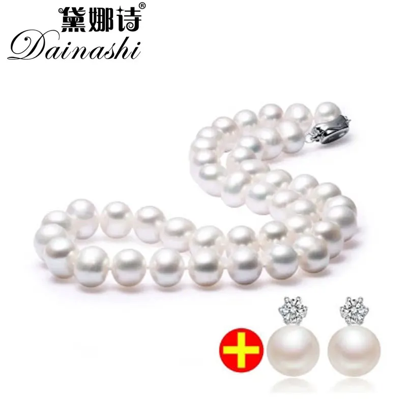

Super Deal 45cm natural freshwater pearl necklace with 8-9mm bread round pearl for women gift white pink purple 2017