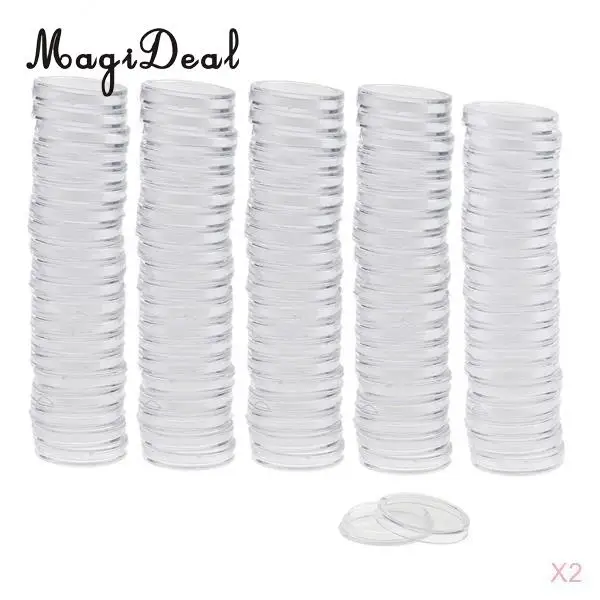 MagiDeal 200pcs Clear Round Plastic Coin Capsules Container Storage Holder Case 22mm