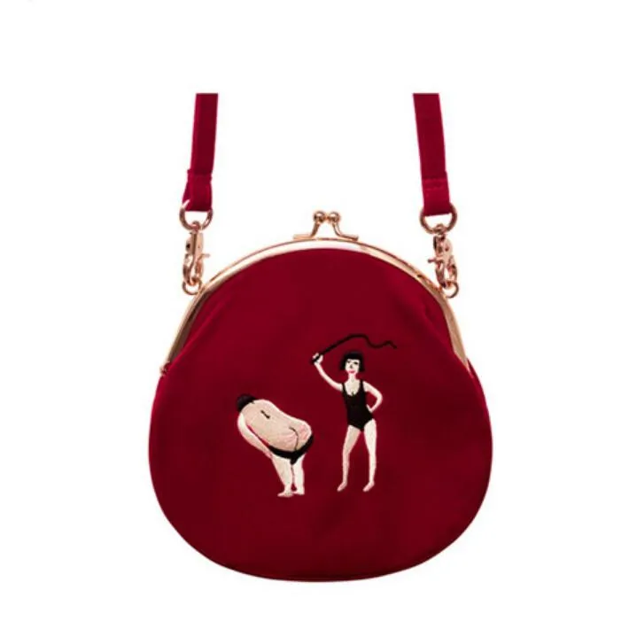Бархатная женская сумка, винтажная сумка, бархатная вышивка, женские сумки-мессенджеры в полукруглой форме, дизайн - Цвет: 3