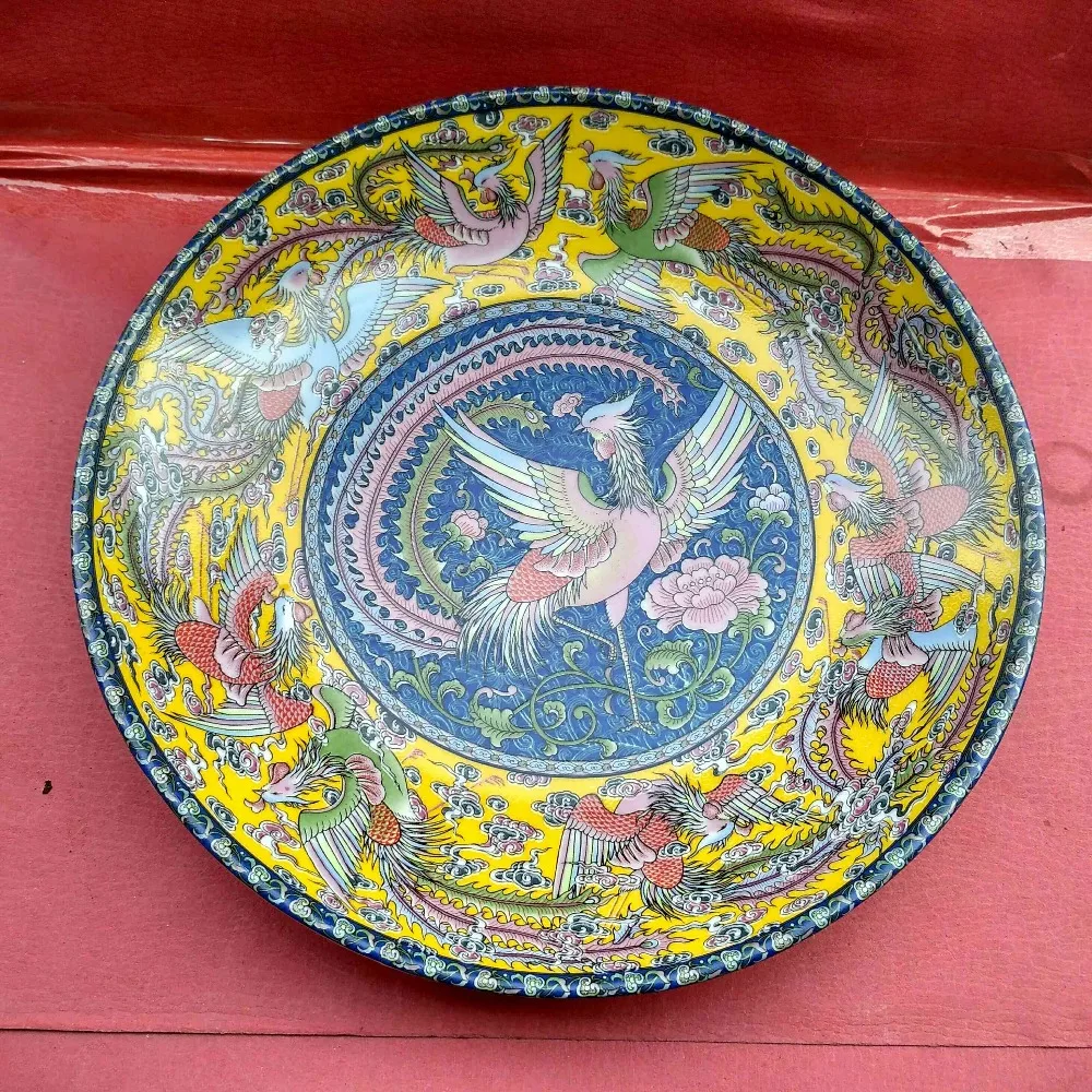

Exquisite Chinese Classical Porcelain Handmade Colorful Phoenix Decorative Plate