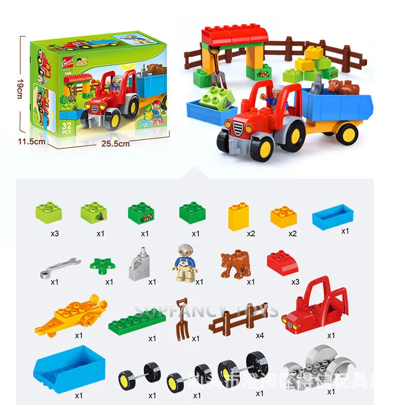 Happy Farm Large Particles Building Blocks Sets Zoo Animals City DIY Creator Toys For Kids Compatible LegoING Duplo Bricks