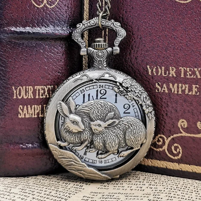 

Vintage Lovely Rabbit Pendant Necklace Pocket Watch Quartz Pendant Clock Gifts Men Women Kids reloj de bolsillo